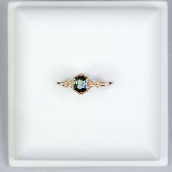 Hexagon Teal Sapphire and Diamonds Ring - 1982428-4