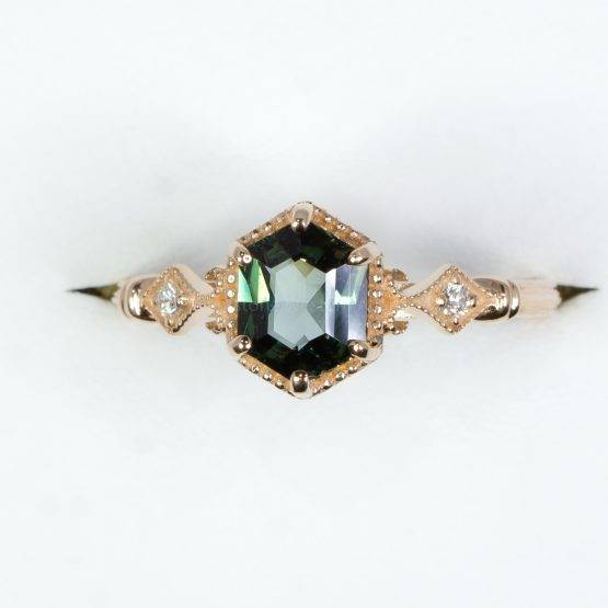 Hexagon Teal Sapphire and Diamonds Ring - 1982428-5