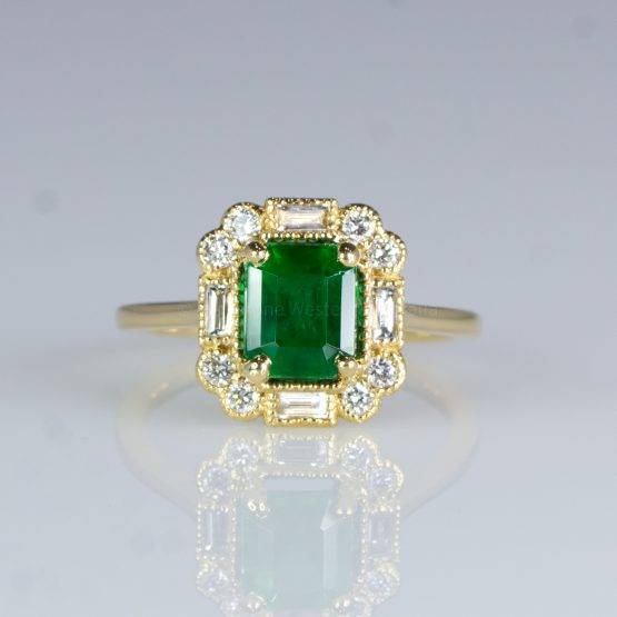 Art Deco Style Colombian Emerald Ring Emerald and Diamond Dress / Statement Ring - 1982429-1