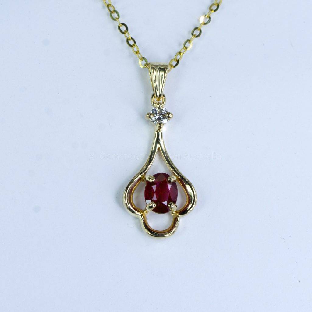 Natural Ruby and Diamond Pendant Necklace in 18K Yellow Gold