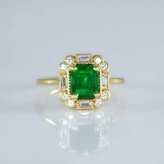 Art Deco Style Colombian Emerald Ring Emerald and Diamond Dress / Statement Ring - 1982429-9