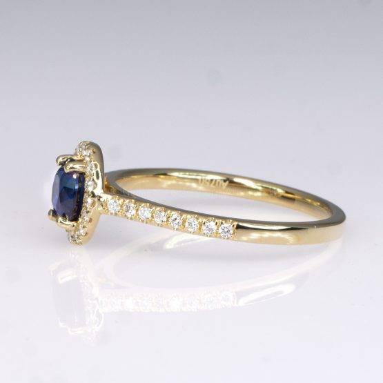 Natural Unheated Blue Sapphire Ring Diamond Halo Ring in 18K Yellow Gold - 1982432