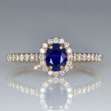 Natural Unheated Blue Sapphire Ring Diamond Halo Ring in 18K Rose Gold - 1982433