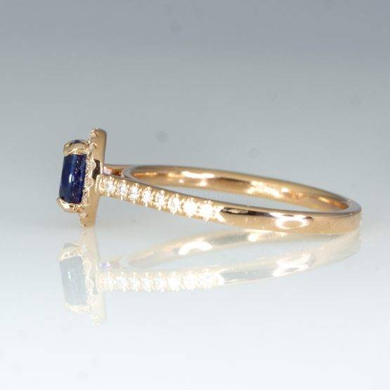 Natural Unheated Blue Sapphire Ring Diamond Halo Ring in 18K Rose Gold - 1982433-1