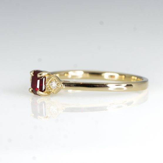 Ruby and Diamond Ring Three Stone Ring Petite Minimal Thin Ring in Yellow Gold - 1982435