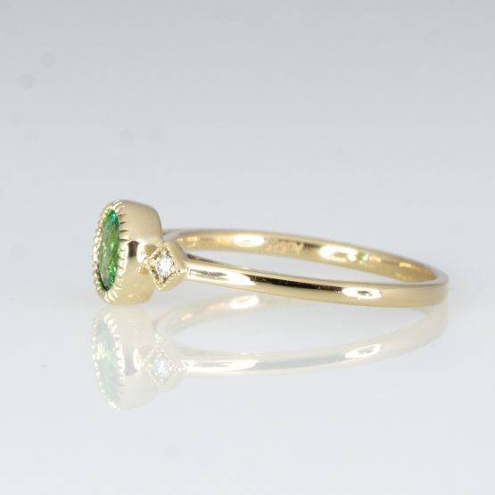 Colombian Emerald and Diamonds Ring Three Stone Natural Emerald Ring in Yellow Gold - 1982451-1