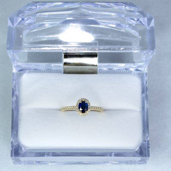 Natural Unheated Blue Sapphire Ring Diamond Halo Ring in 18K Yellow Gold - 1982432-3