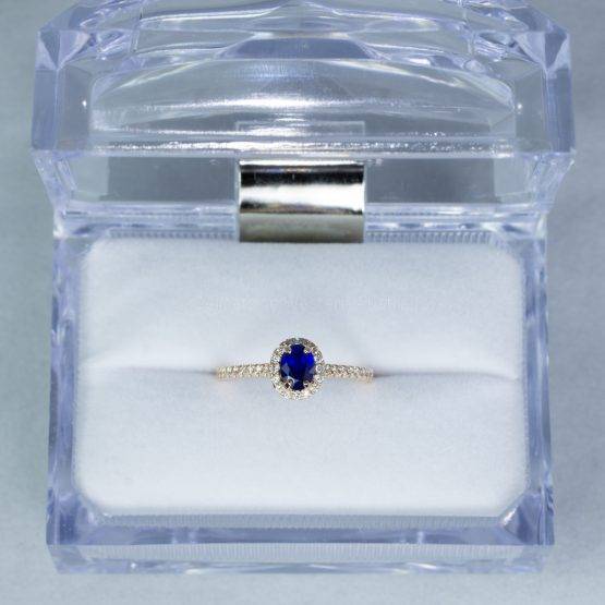 Natural Unheated Blue Sapphire Ring Diamond Halo Ring in 18K Rose Gold - 1982433-3