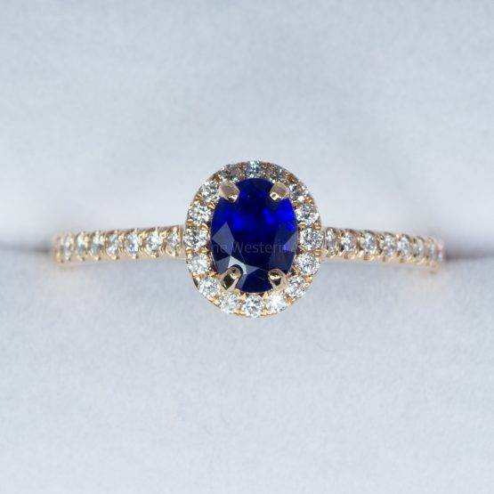 Natural Unheated Blue Sapphire Ring Diamond Halo Ring in 18K Rose Gold - 1982433-4