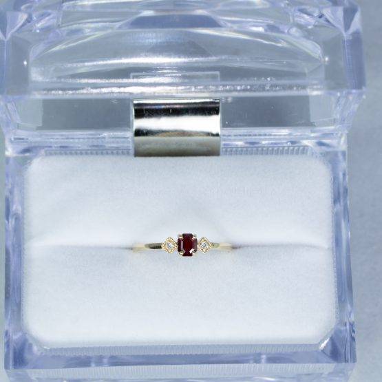 Ruby and Diamond Ring Three Stone Ring Petite Minimal Thin Ring in Yellow Gold - 1982435-4
