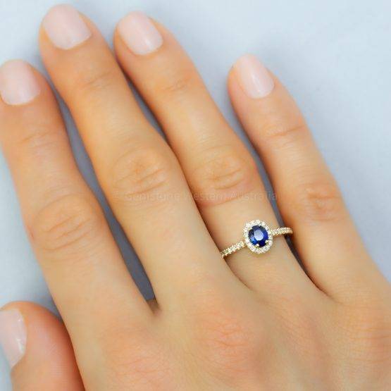 Natural Unheated Blue Sapphire Ring Diamond Halo Ring in 18K Yellow Gold - 1982432-5