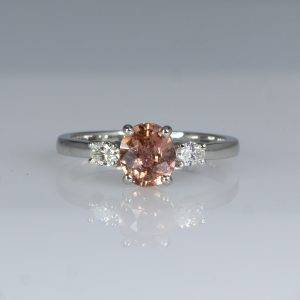 Natural Padparadscha and Diamonds Three Stone Ring in Platinum - 1982457-1