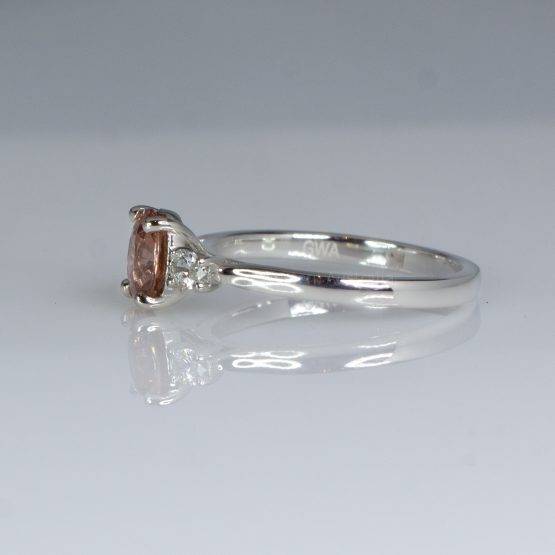 Natural Padparadscha and Diamonds Three Stone Ring in Platinum - 1982457-2