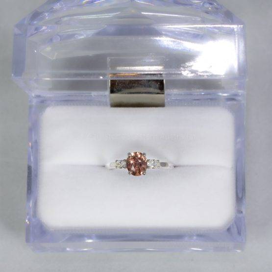 Natural Padparadscha and Diamonds Three Stone Ring in Platinum - 1982457-3