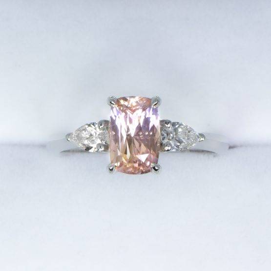 2.04 Carat Cushion Cut Padparadscha Sapphire and Diamond Ring in Pt950 - 1982458-4
