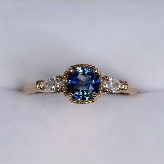 Unheated Teal Sapphire and Diamond Ring in Rose Gold - 1982460-3