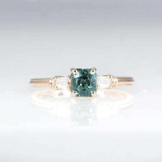 Natural Teal Sapphire and Diamonds Ring Teal Sapphire Engagement Ring - 1982466
