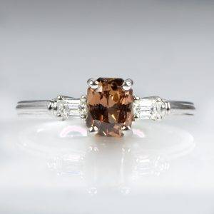 Natural Brown Sapphire and Diamonds Ring in White Gold - 1982467