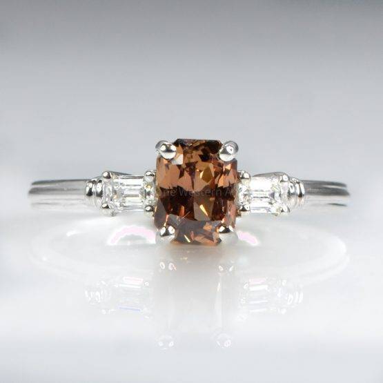 Natural Brown Sapphire and Diamonds Ring in White Gold - 1982467