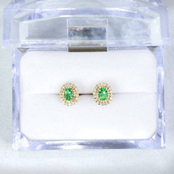 Colombian Emerald Diamond Halo Stud Earrings 18K Yellow Gold - 1982468-3