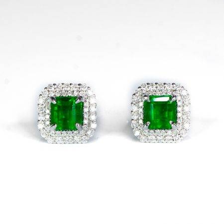 Fine Natural Colombian Emerald Earrings PT950 - 1982471