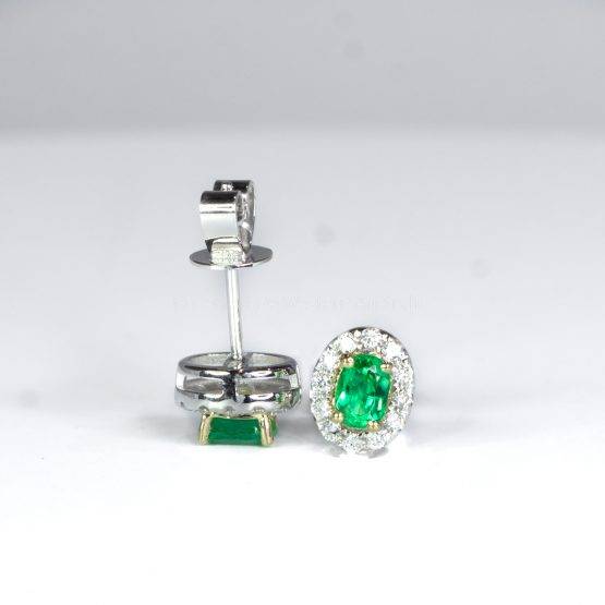 Diamond Halo Emerald Stud Earrings - 1982473-1