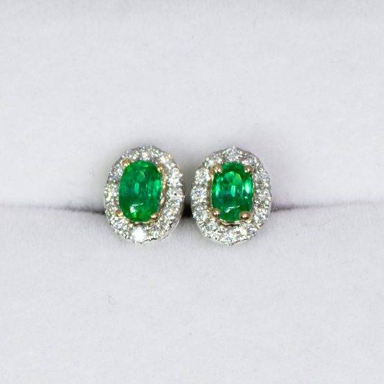 Diamond Halo Emerald Stud Earrings - 1982473-2