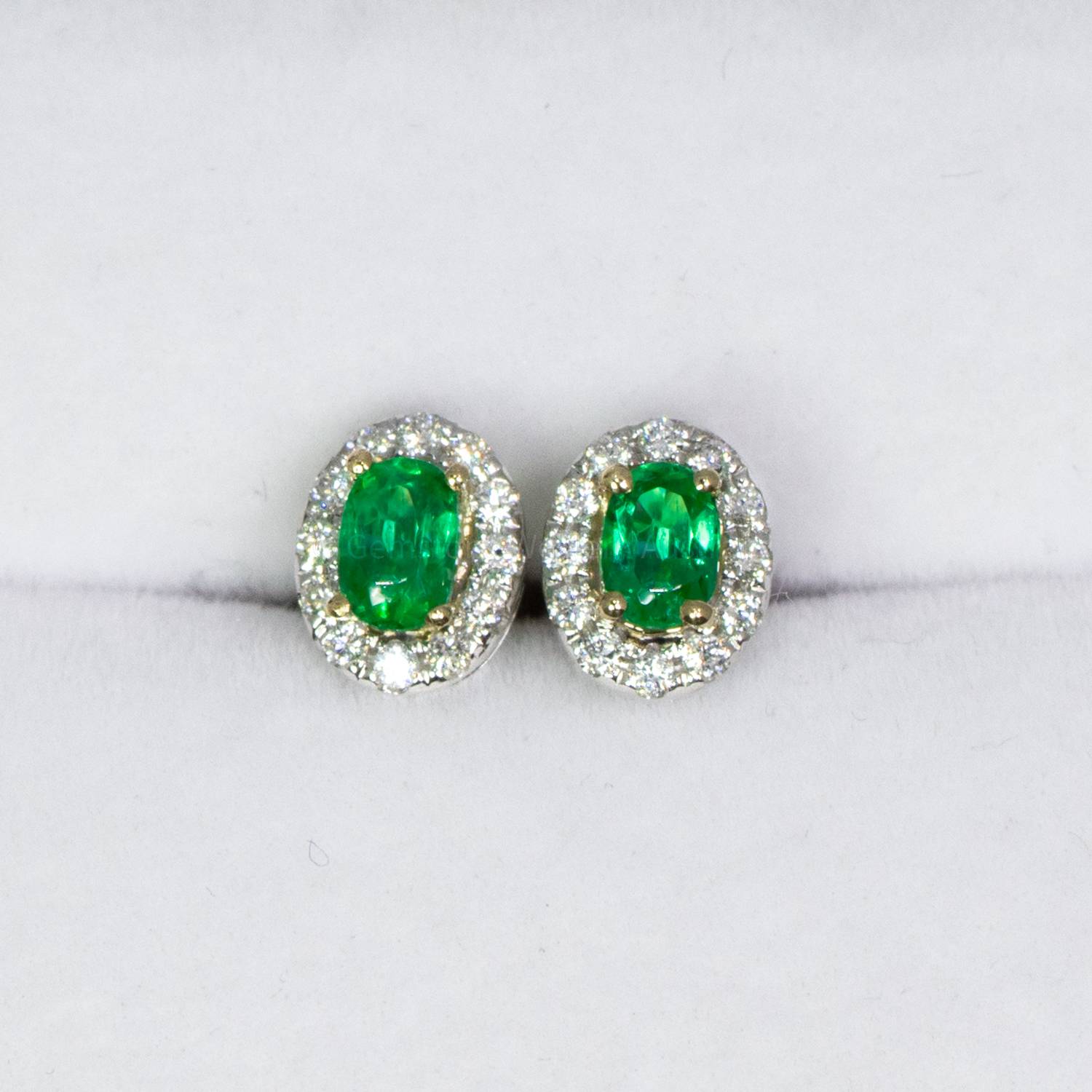 Diamond Halo Emerald Stud Earrings - Gemstone Western Australia