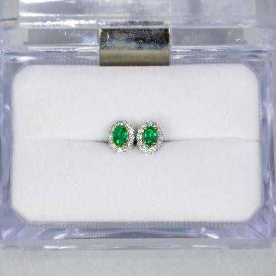 Diamond Halo Emerald Stud Earrings - 1982473-3