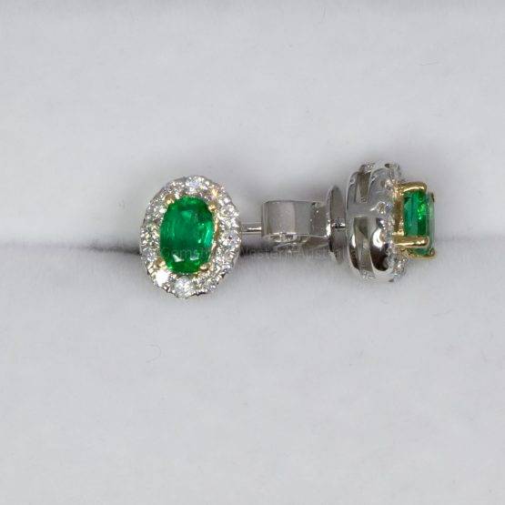Diamond Halo Emerald Stud Earrings - 1982473-4