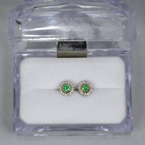 Round Colombian Emerald and Diamond Stud Earrings - 1982472-2