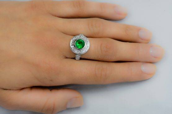 Vintage Style Colombian Emerald Ring ArtDeco Diamond Halo Ring - 1982479