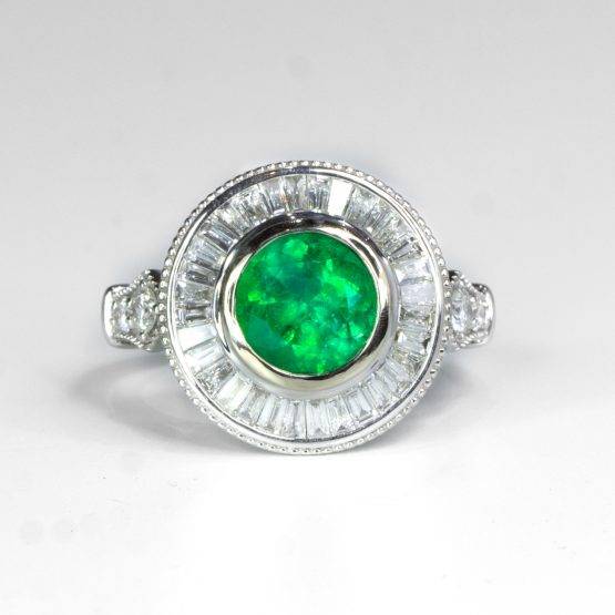 Vintage Style Colombian Emerald Ring ArtDeco Diamond Halo Ring - 1982479-1