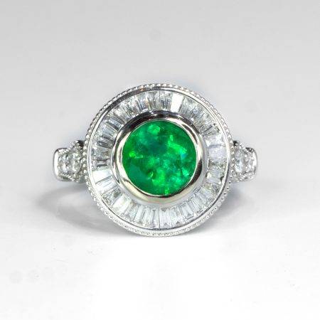 Vintage Style Colombian Emerald Ring ArtDeco Diamond Halo Ring - 1982479-3