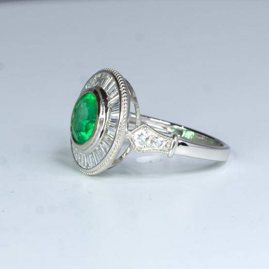 Vintage Style Colombian Emerald Ring ArtDeco Diamond Halo Ring - 1982479-4