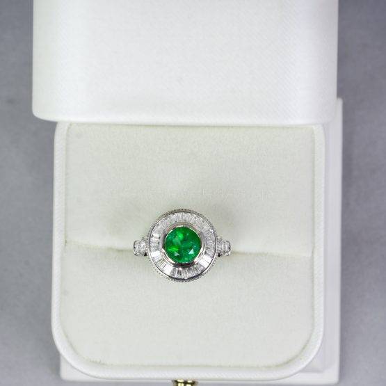 Vintage Style Colombian Emerald Ring ArtDeco Diamond Halo Ring - 1982479-5