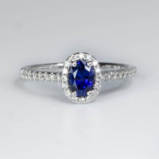 Classic Sapphire Halo Ring in 18K White Gold - 1982480