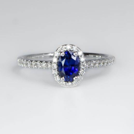 Classic Sapphire Halo Ring in 18K White Gold - 1982480-1