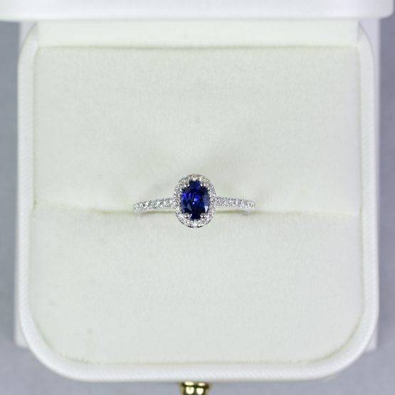 Classic Sapphire Halo Ring in 18K White Gold - 1982480-3