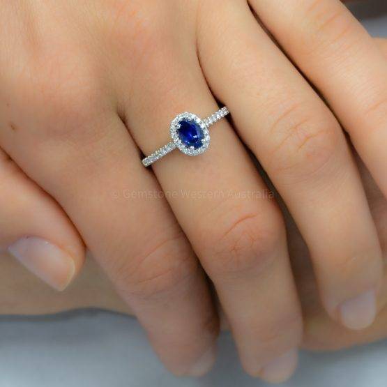 Classic Sapphire Halo Ring in 18K White Gold - 1982480-5