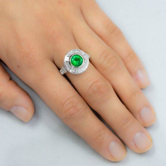 Vintage Style Colombian Emerald Ring ArtDeco Diamond Halo Ring - 1982479-7