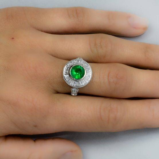 Vintage Style Colombian Emerald Ring ArtDeco Diamond Halo Ring - 1982479-8
