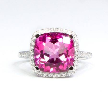 Natural Pink Topaz and Diamond Halo Ring - 1982482