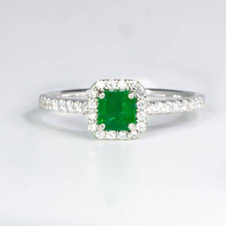 Colombian Emerald Diamond Engagement Ring in 18K White Gold - 1982484