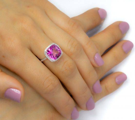 Natural Pink Topaz and Diamond Halo Ring - 1982482-3