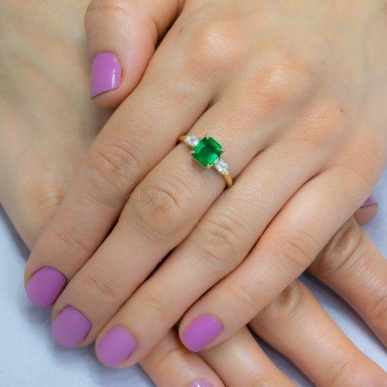 Colombian Emerald Three Stone Ring Emerald Cut Emerald Ring - 1982488