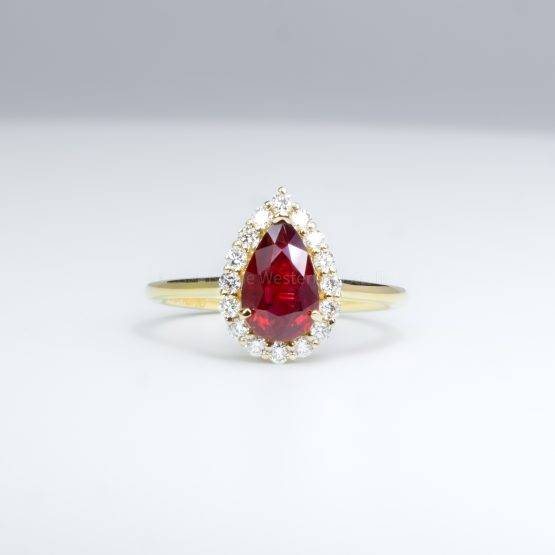 Unheated Natural Ruby 1.61ct Pear Ruby Halo Ring - 1982490-2