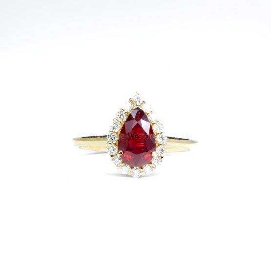 Unheated Natural Ruby 1.61ct Pear Ruby Halo Ring - 1982490-3