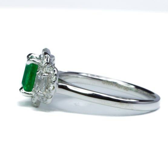 Colombian Emerald Three Stone Halo Ring Emerald and Diamond Three Stone Ring - 1982489-1