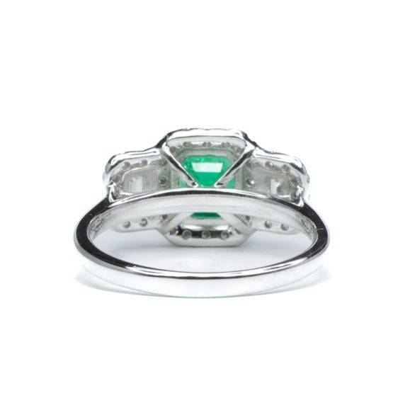 Colombian Emerald Three Stone Halo Ring Emerald and Diamond Three Stone Ring - 1982489-2